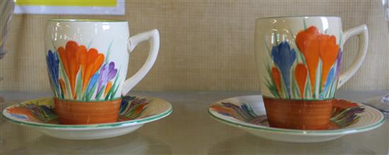 Pair of Clarice Cliff crocus pattern cups and saucers